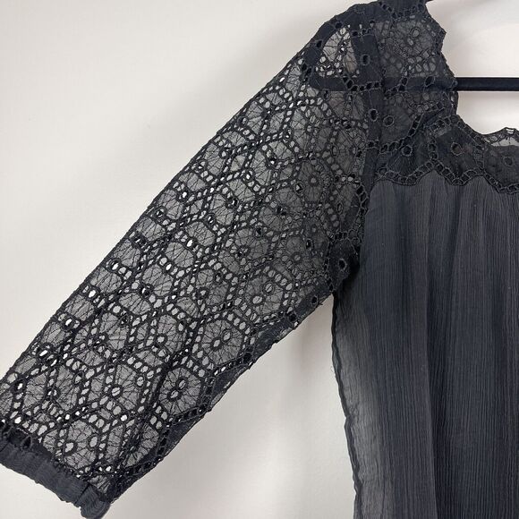 ECI New York Womens Top Sz 14 Black Silk lace Whimsygoth Witchy Fairy Grunge - Picture 3 of 9